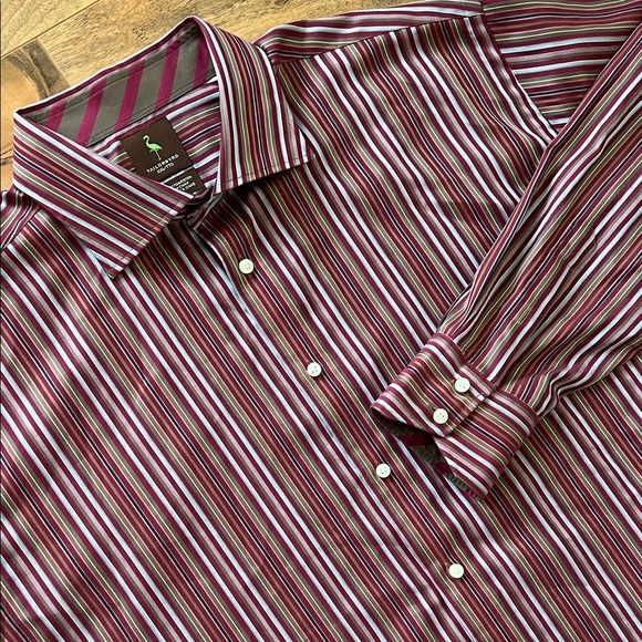 TailorByrd XXL Men’s Striped Dress Shirt Red Brown Blue Long Sleeve Button - Picture 1 of 6